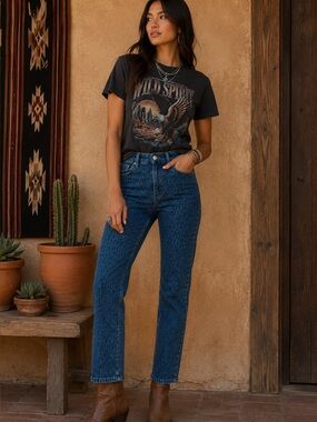Boden Blue Leopard Print Skimmer Ankle Jeans Petite 6P Statement Denim